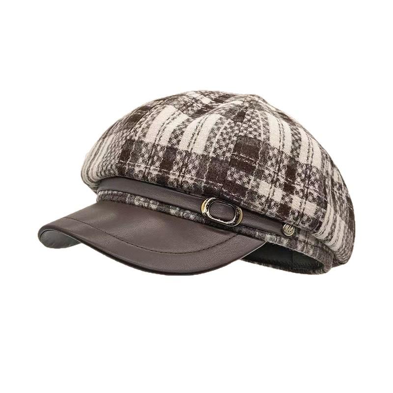 Chic Tweed Plaid Newsboy Beret Cap for Women