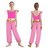 Pantaloni con Strass, Paillettes e Frange per Bambina: Pantaloni Lunghi in Chiffon con Design a Manica Svasata Patchwork, Spacco Laterale e Slip Integrati per Role Play Arabo