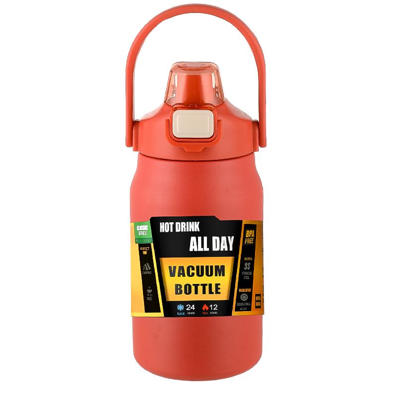 1000ml/33oz Large-capacity dual-use (straw + direct drink) portable handle sports thermos 500-1000ml красный