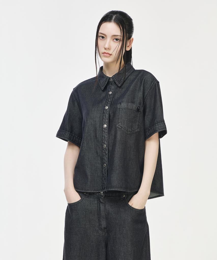 ZIOSONGZIO Semblance Tencel Denim Half Shirt Black Zi1Sh807Bk