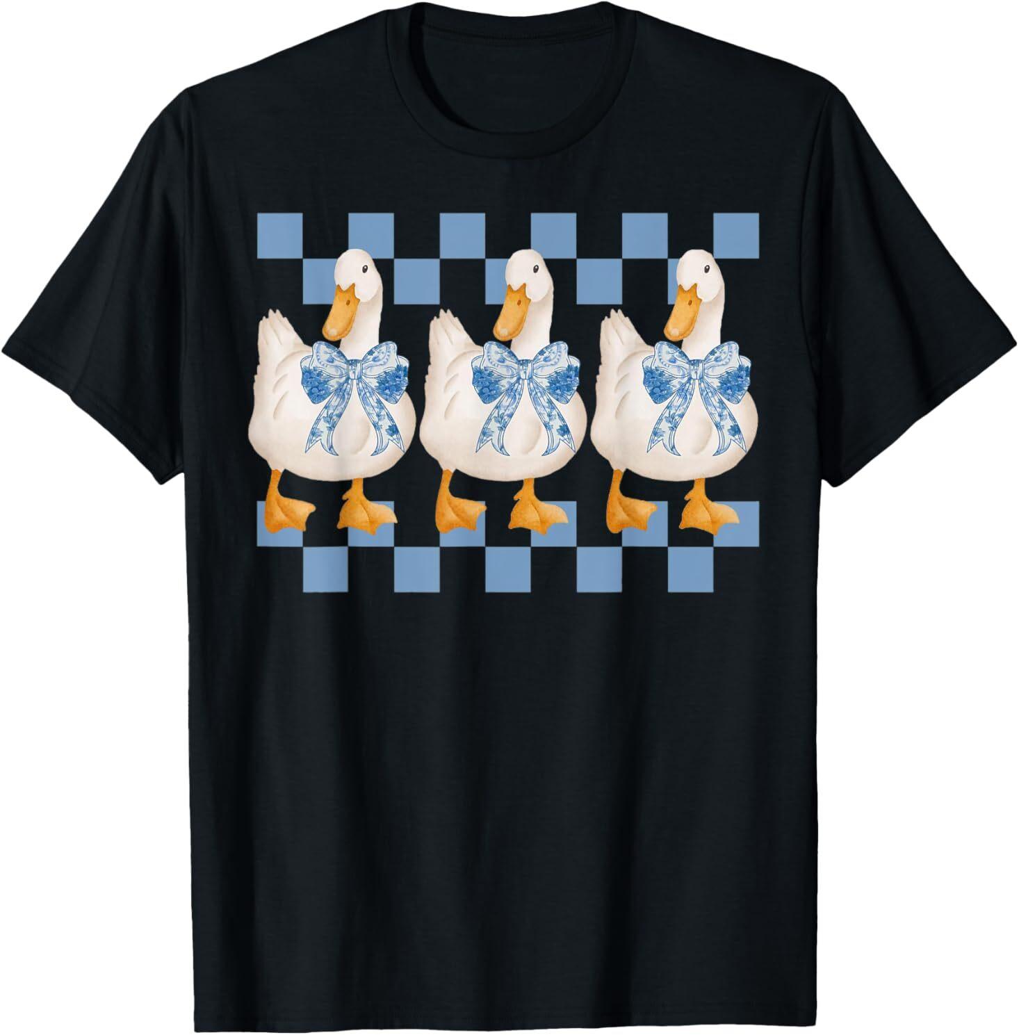 Cute Blue Toile Coquette Goose Checkered Mens Womans Kids T-Shirt Unisex T-Shirt XL
