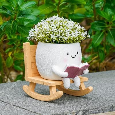 Chair Smile Face Planter Resin Hanging Cute Head Flower Pot with Swing Seat Creative Succulent Flower Pot Garden Plant Container