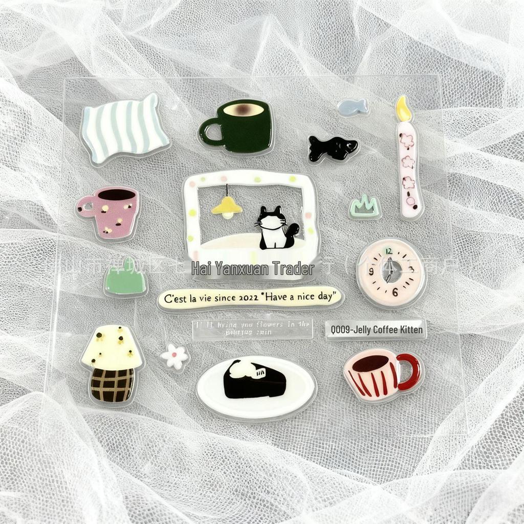 3D Cute Cat & Coffee Jelly Stickers, DIY Waterproof Adhesive for Phone & Computer