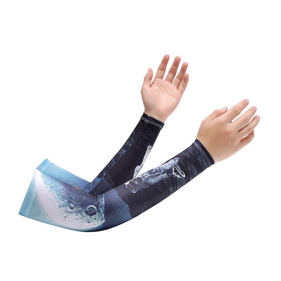 Stylish Printed Cooling Arm Sleeves, UPF50+ UV Protection Ice Silk Sleeves for Cycling, Driving, Outdoor Sports L синий