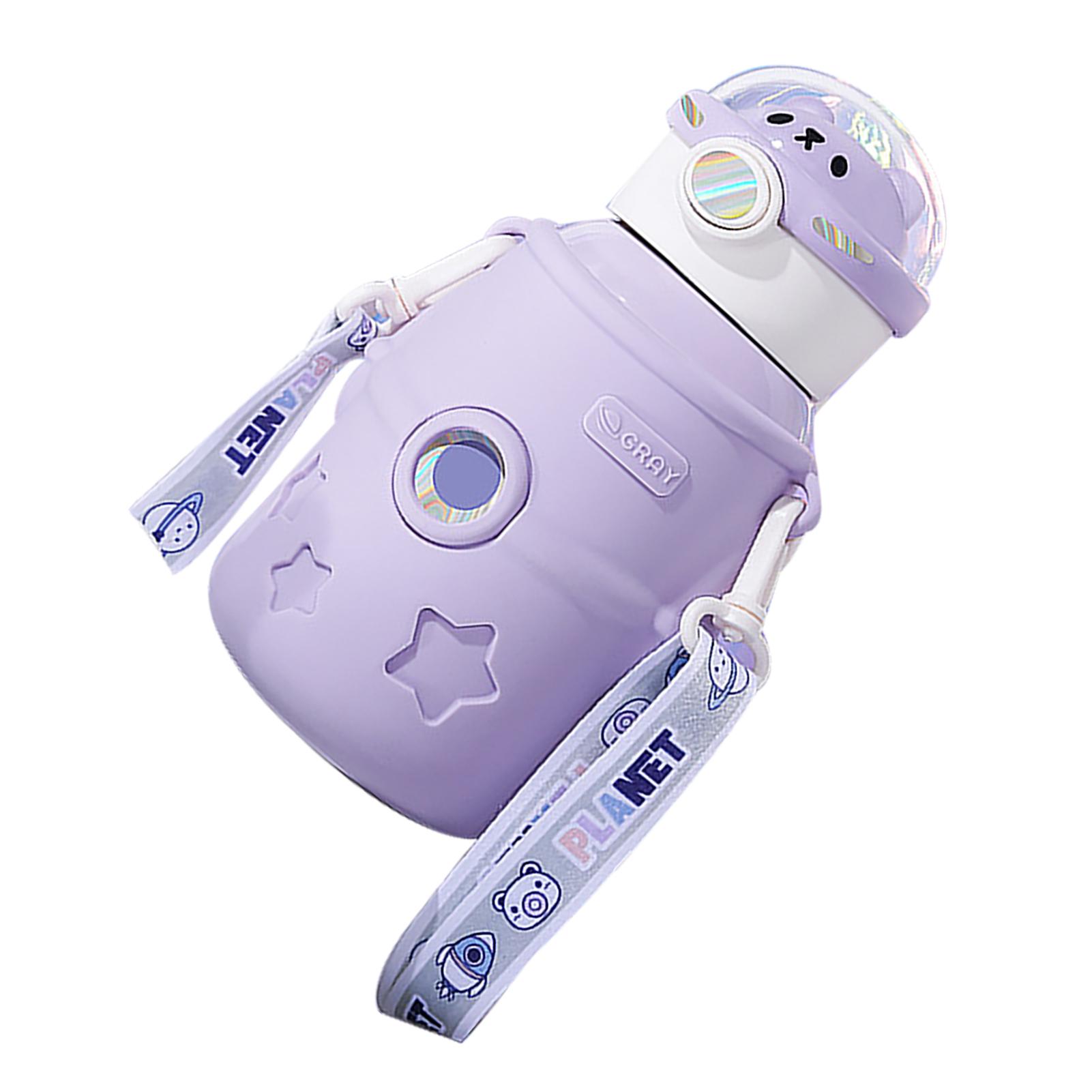 500 мл Термокружка из нержавеющей стали с вакуумной изоляцией, с крышкой и трубочкой, Детская кружка-бутылка, Фиолетовая