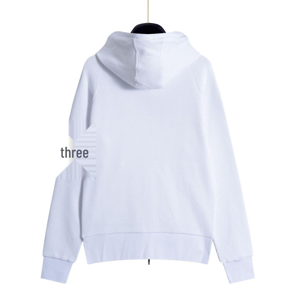 TB Unisex Four-Bar Waffle Knit Zip-Up Hoodie for Autumn/Winter