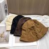 1Pcs Korean Style Foldable Travel Outdoor Hat Corduroy Pleated Bucket Hat For Women Solid Color Soft Casual Sun Hat