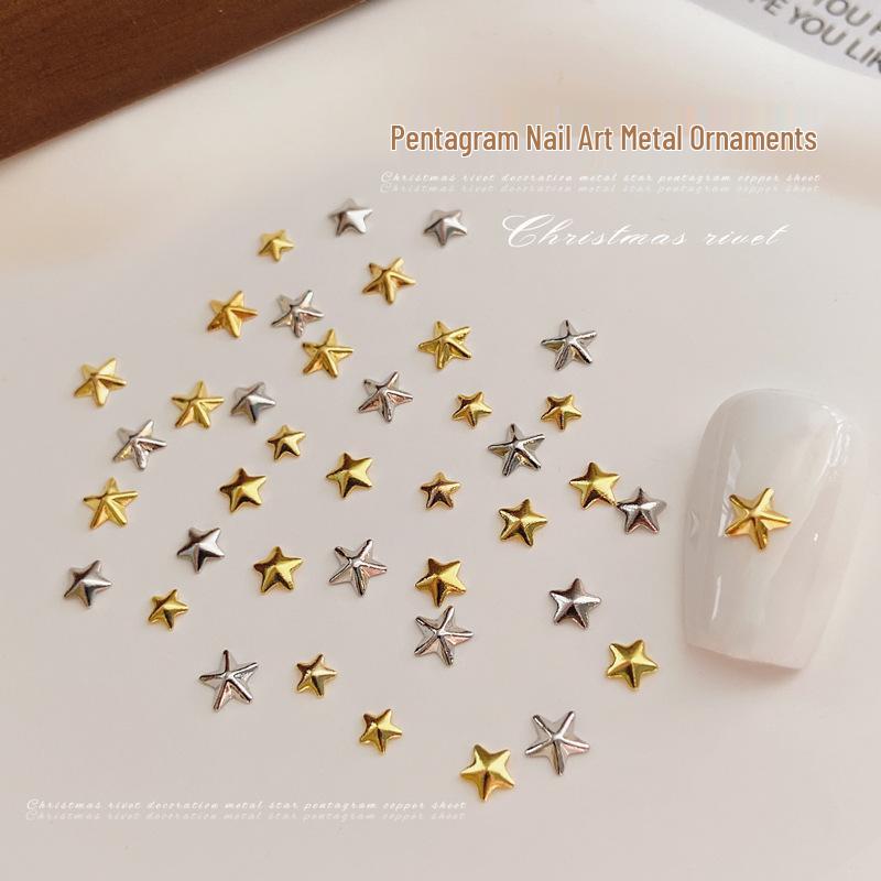 3D Hollow Gold & Silver Five-Pointed Star Metal Rivets for Christmas Nail Art