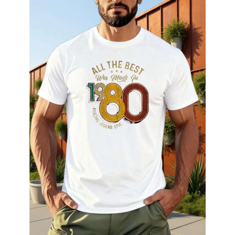 

European sizes Men S Short-Sleeve T-Shirt Featuring 1980S Art Prints with a Nostalgic Theme, Showcasing The Phrases 4XL білий