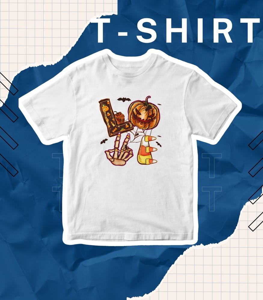 LOVE Halloween Shirt | Candy Corn Pumpkin Skeleton Graphic Tee Hallo.