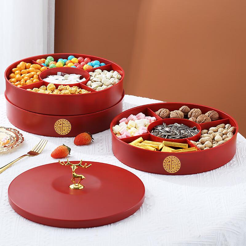 ZISIZ Rotating Multi-Compartment Snack Tray with 3 Sets of Fruit Forks