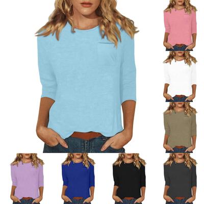 Women's  Casual O-Neck Three Quarter Sleeve Solid Color Top