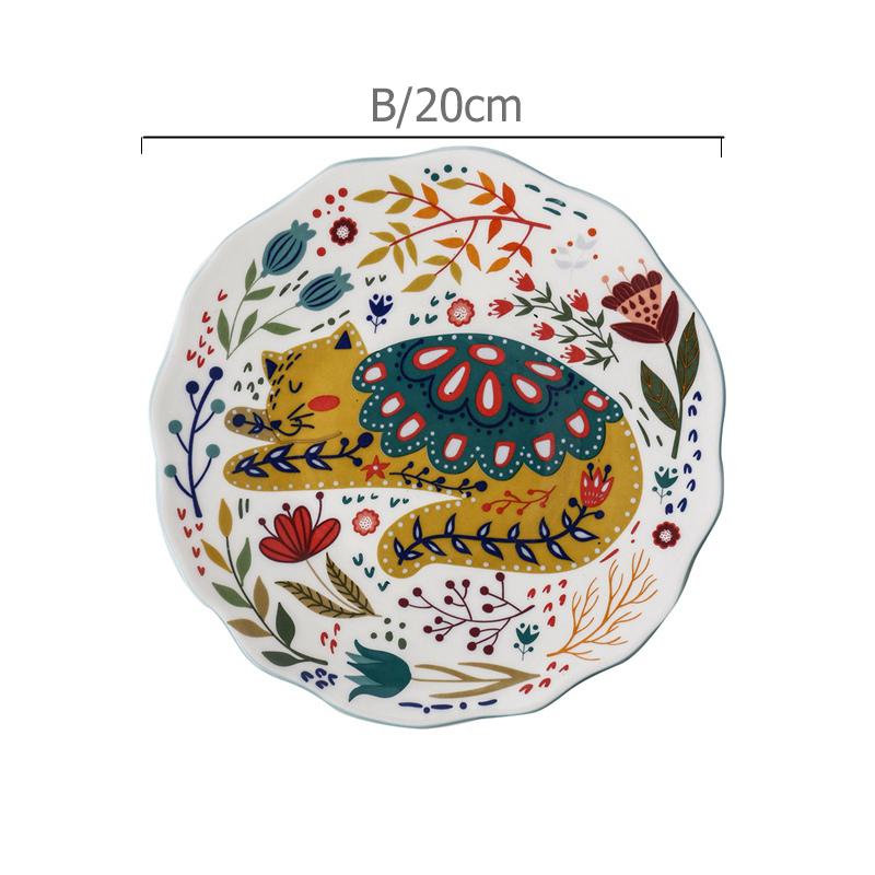 8 Inch Colorful Cat Dinner Plate Under-glazed Ceramic Dinner Dishes Dessert Tray Flower Kitten Dinnerware Microwave Safe