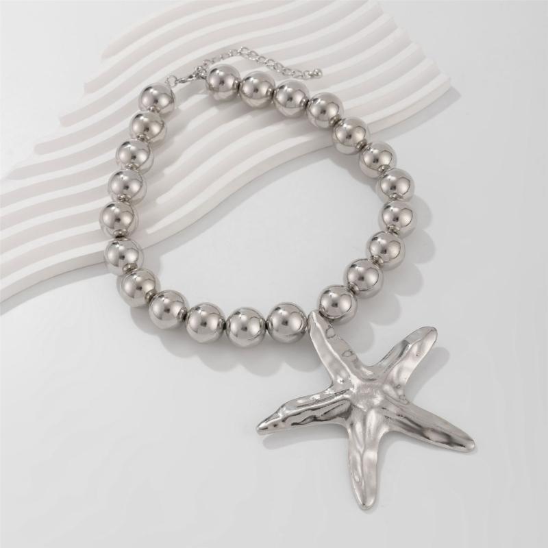 Imitation Pearls Necklace for Women Adjustable Length Clavicle Chain Starfish/Conch Neckchain Jewelry Party Accessory