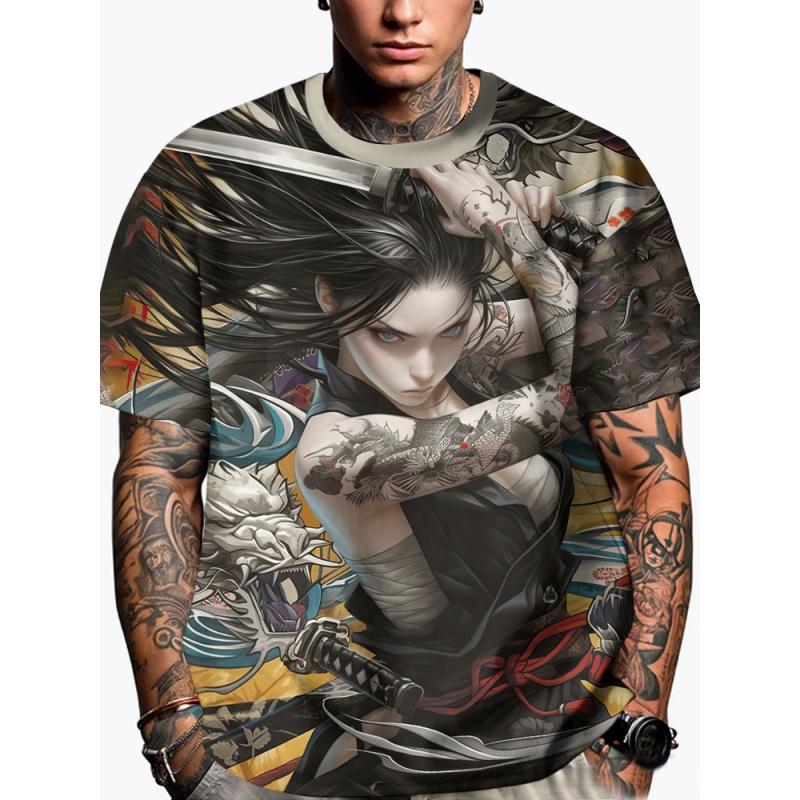 Japanese Girl 3D Print T-Shirt For Men Cool Pattern T-Shirts Summer Loose Women Short Sleeve Tees