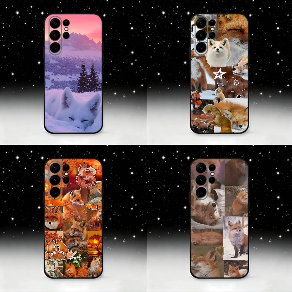 Cute Fox Animal Phone Case For Samsung S25,S24,S23,S22,S21,S20,S10,Ultra,Plus,Lite,FE,Soft Silicone Black Cover