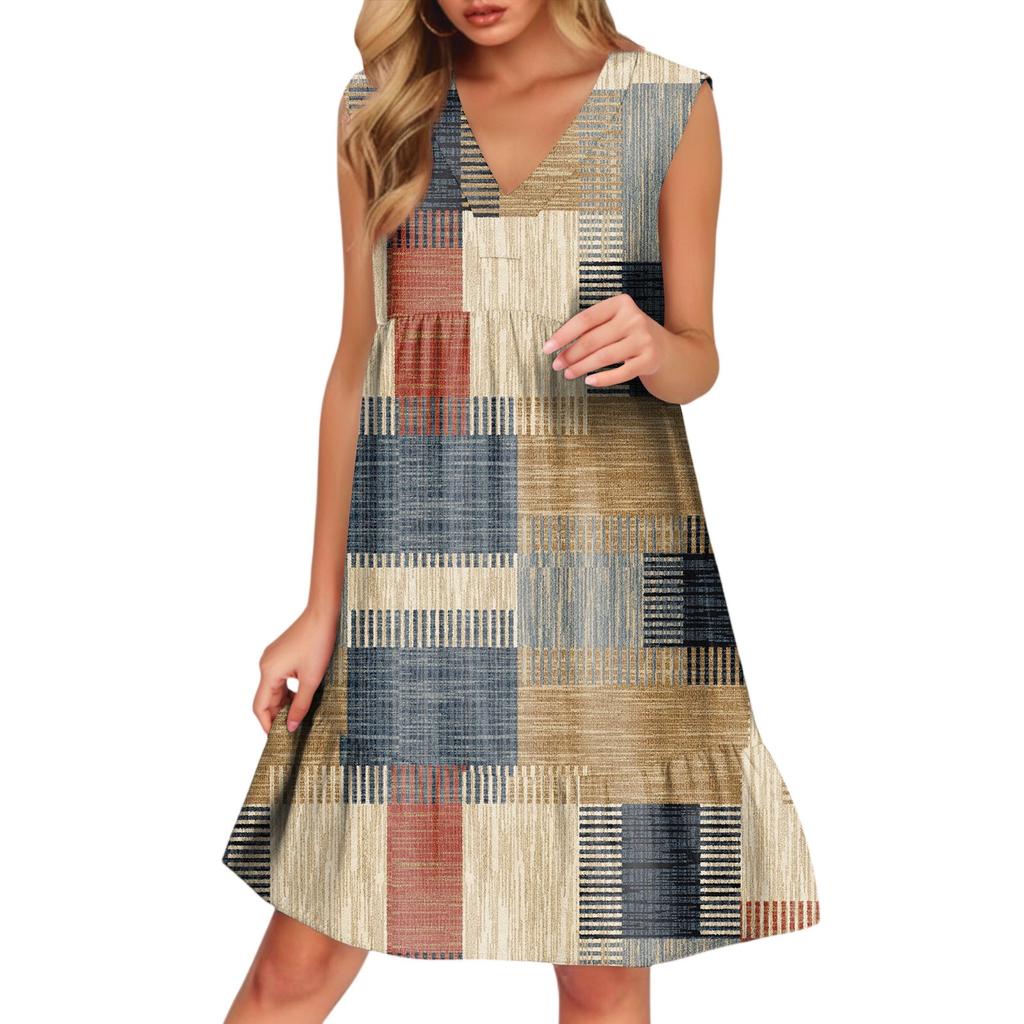 Chaleco casual de moda para mujer transpirable con cuello en V y bolsillos Vestido floral para vacaciones