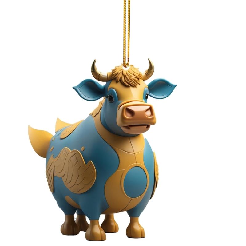 

Whimsical Cartoon Cow Car Hangers Decors Car Pendant Bright Christmas Tree Ornament Add Touch of Cuteness to Holiday