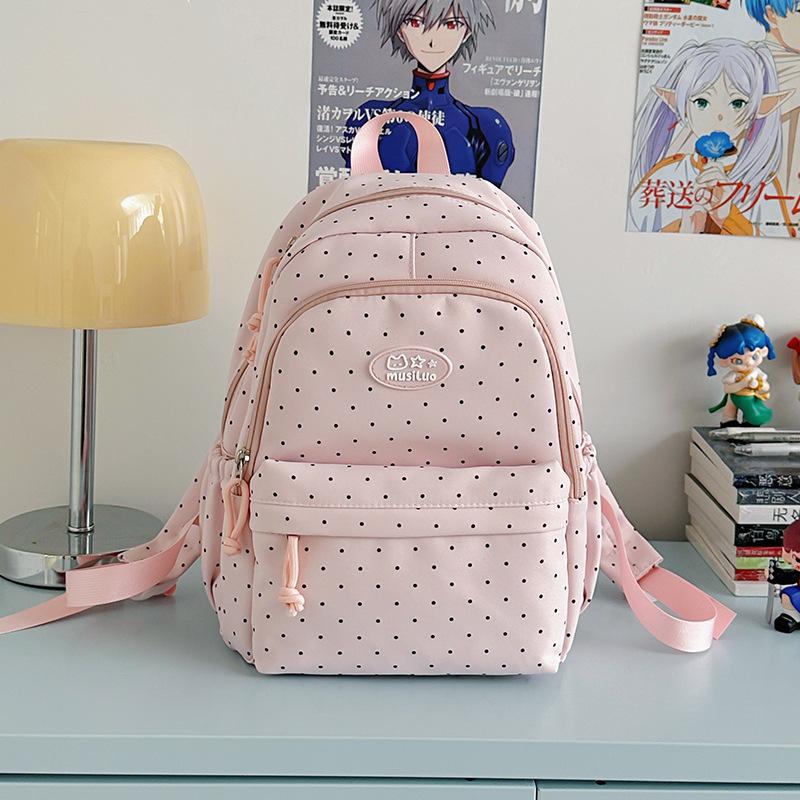 Schoolbag Small Fresh Sweet Cute Japanese College Wind Polka Dot Backpack Junior High School Students Casual Light Large Capacity Backpack