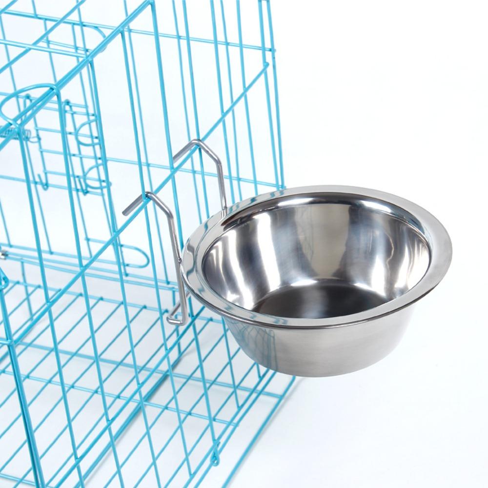 Stainless Steel Hang-on Pet Bowl Big Capacity Hanger Cage Cup Protable Stationary Dog Bowl  Travel