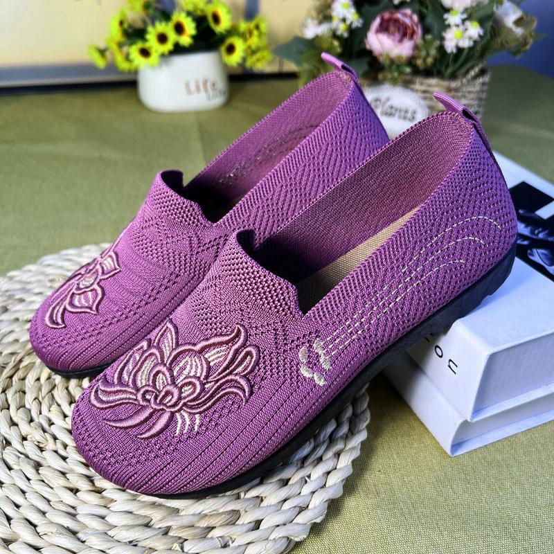 Spring New Style Slip-On Printed Women'S Shoes, Comfortable Flat Knit Sneakers, Fashionable Casual Shoes for Moms., Women Shoes