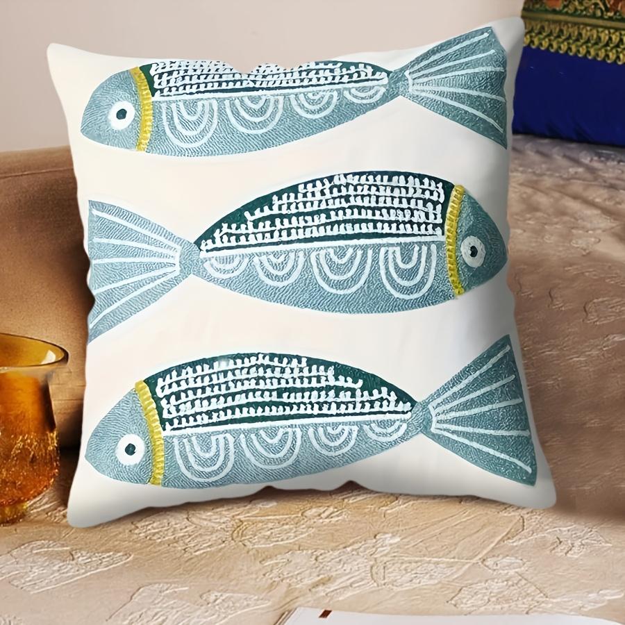 

1Pc Coast Style Fish Print Pillowcase, 17.7x17.7 inches, polyester, machine wash, zipper, decorative parabolic pillowcase 40x40