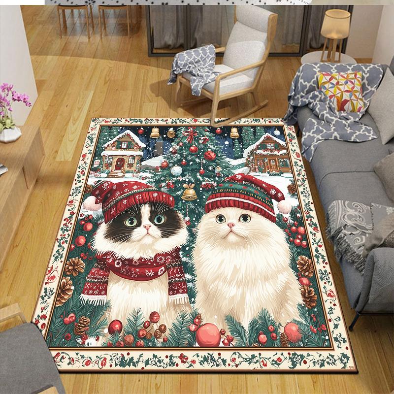 Weihnachtskatze Haus Sofa Dekoration für Wohnzimmer & Schlafzimmer, Rutschfeste Spiel-Flanell-Bodenmatte für Spielzimmer