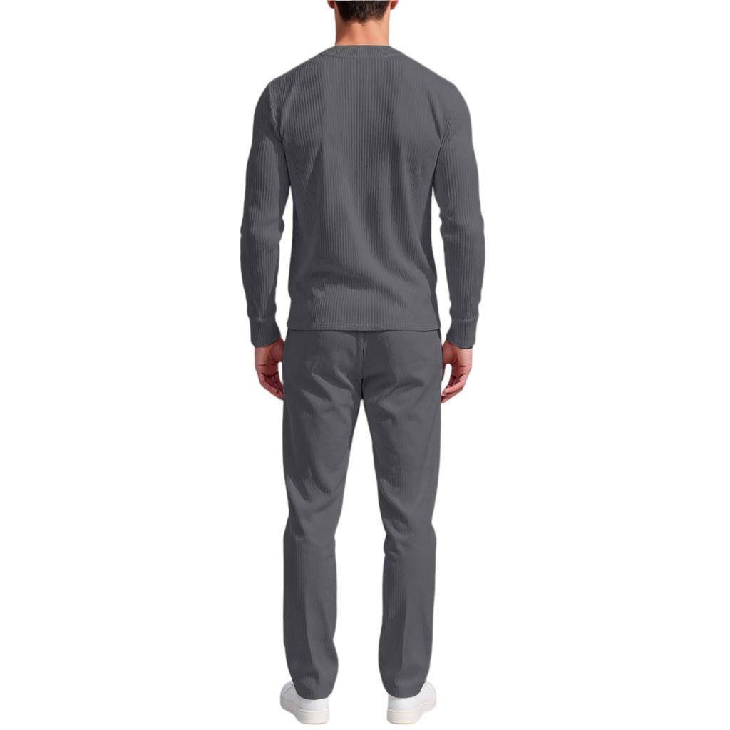 Men  Trend  Fashion  Leisure  Round Neck  Button  Upper Garment  Trousers  Set