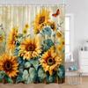 Sunflower Floral Shower Curtains Spring Plants Birds Butterfly Green Leaves Bathroom Curtain Modern Polyester Fabric Bath Decor