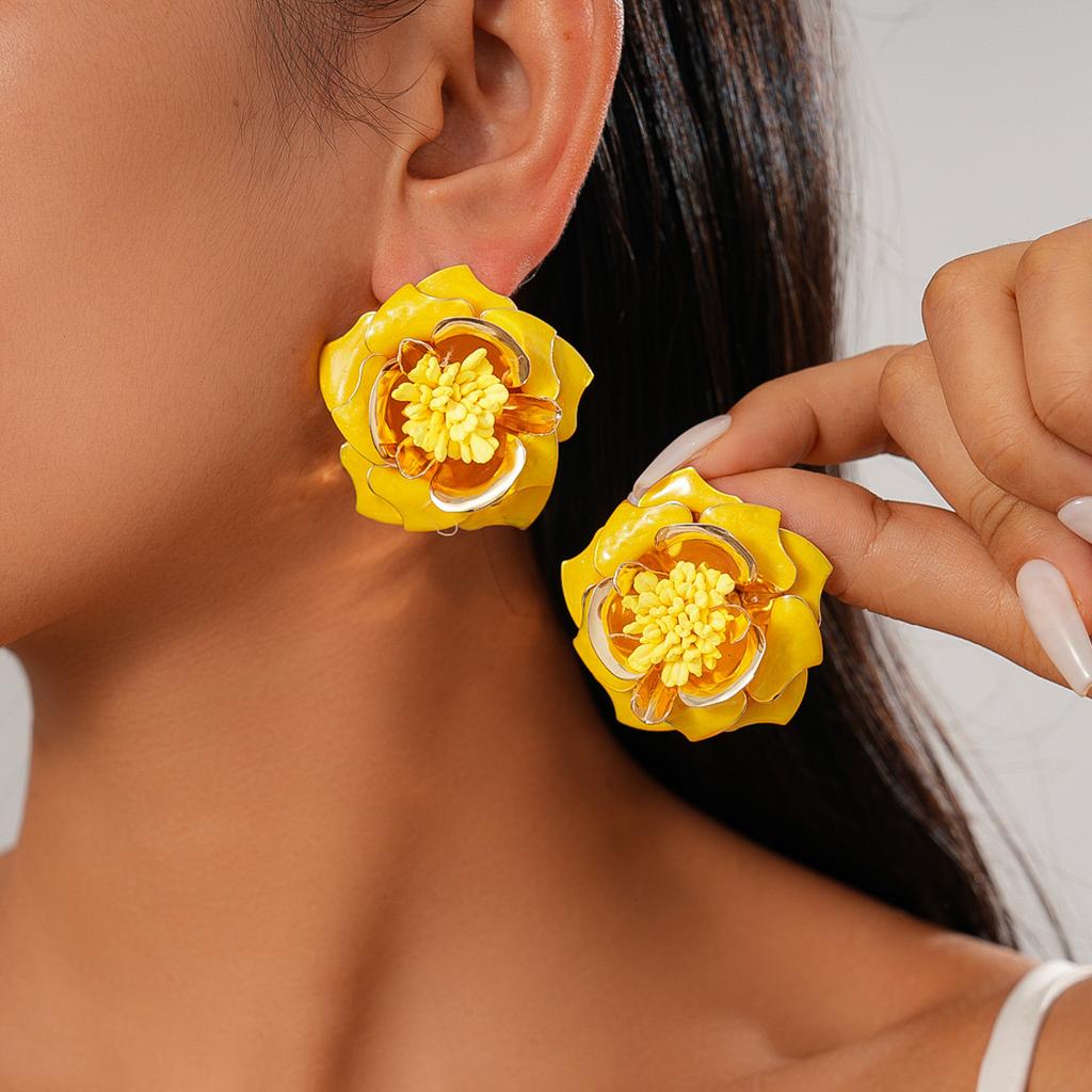 Dripping Flower Color Steel Needle Earrings Holiday Style Personality Fashion Earrings Sense Earrings