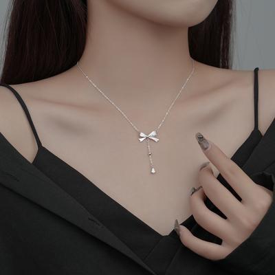 Bow Necklace Super Fairy Girl Wind Diamond Sparkling Sweet Clavicle Chain Summer Versatile Jewelry