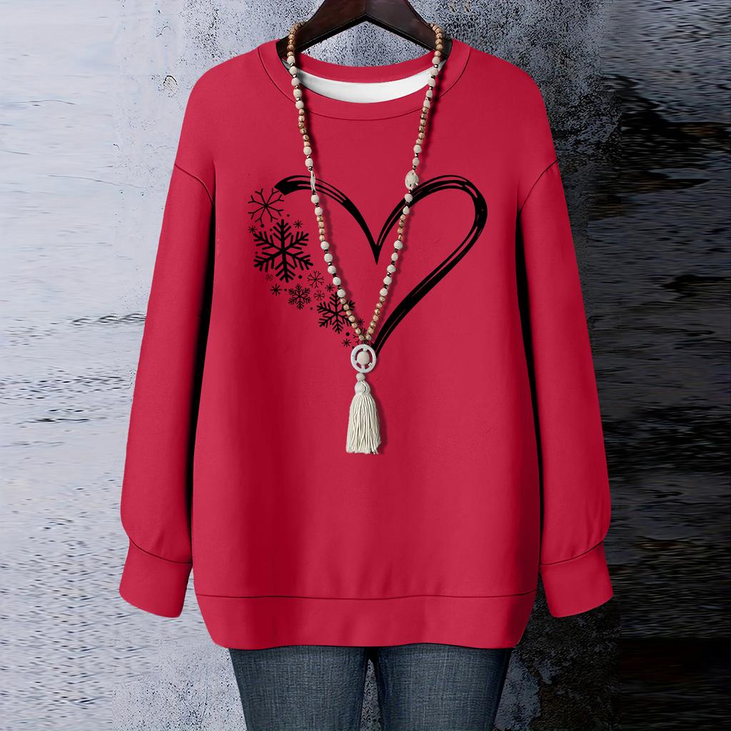 Ladies' Christmas Printed Round Neck Long Sleeved T-shirt Sweatshirt Top