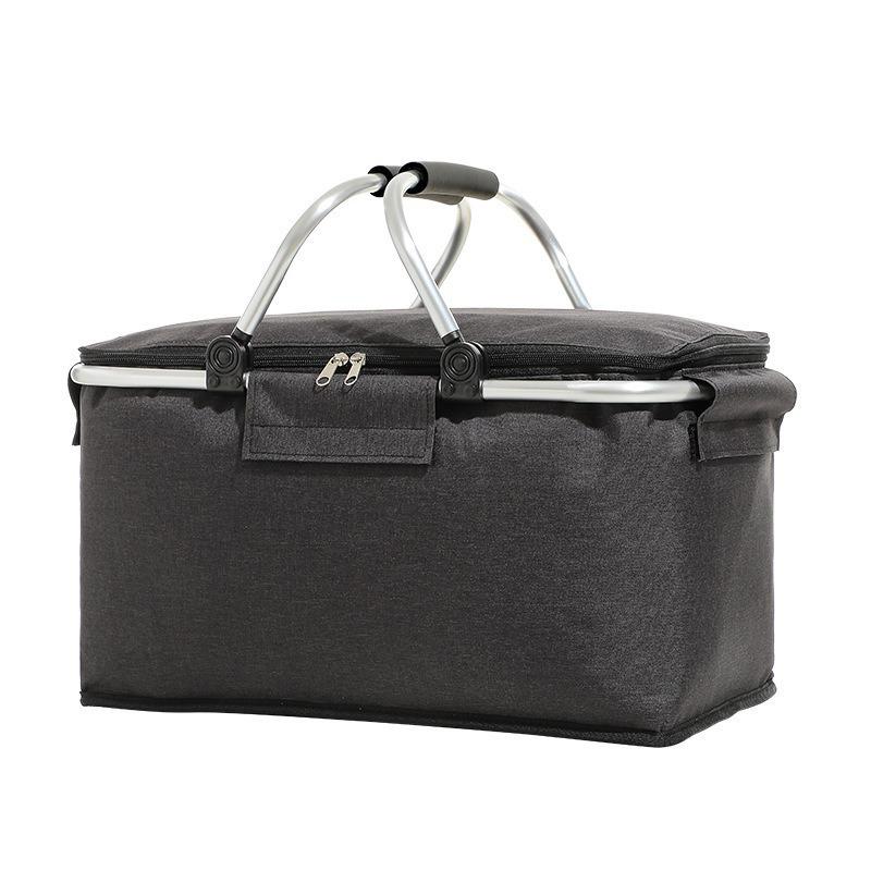 Insulated Oxford Cloth Folding Picnic Basket with Wheels, Multifunctional Outdoor Ice Bag & Thickened Aluminum Foil Liner