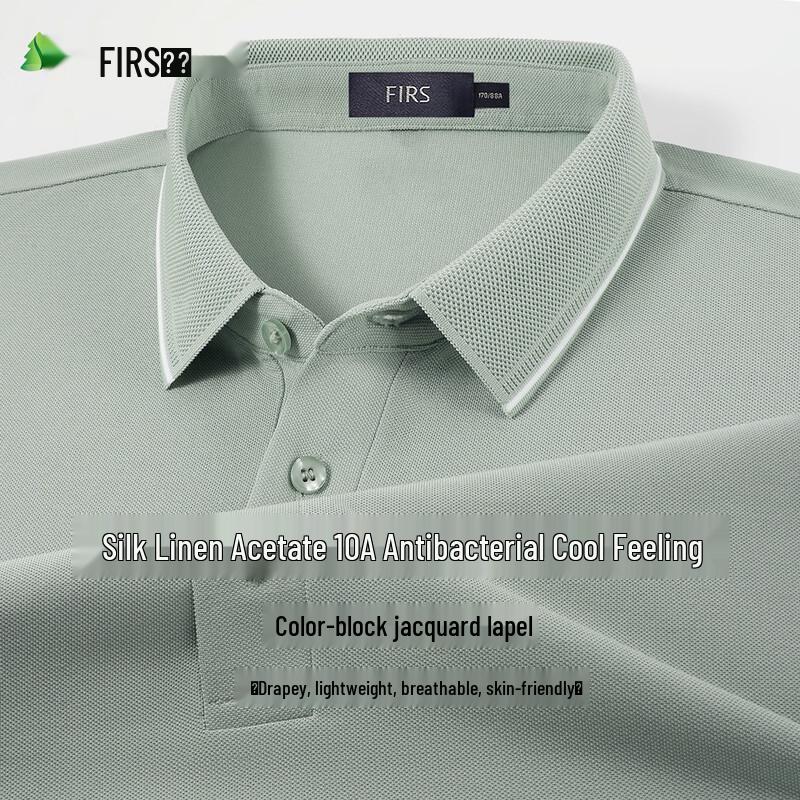 FIRS Men s Silk Linen Cooling Jacquard Polo Shirt L