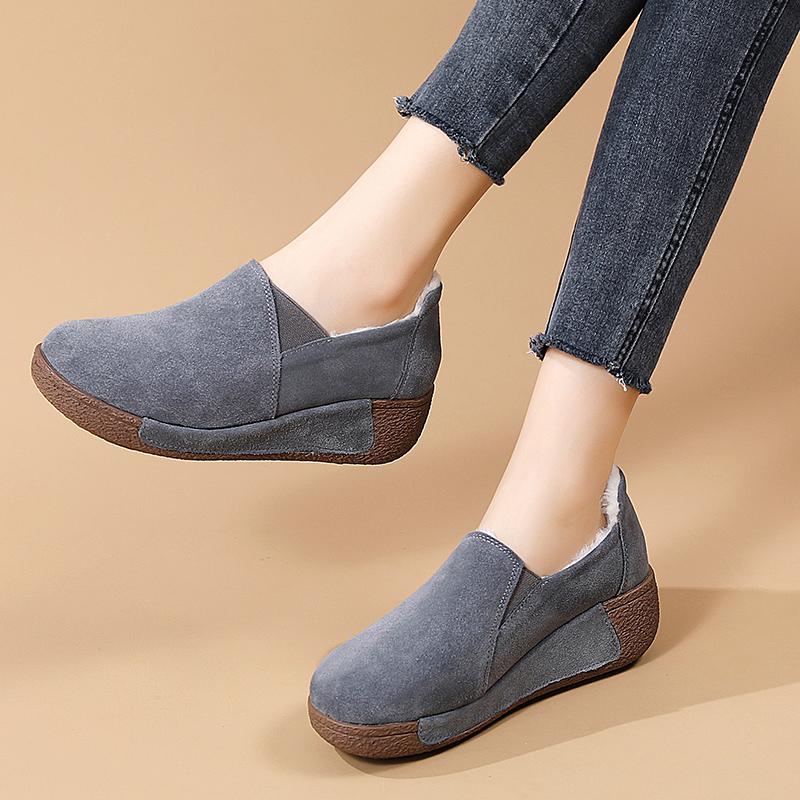 Women's Platform Loafers Suede Creepers Winter Warm Thick Sole Casual Slip On Height Increase Low Shoes