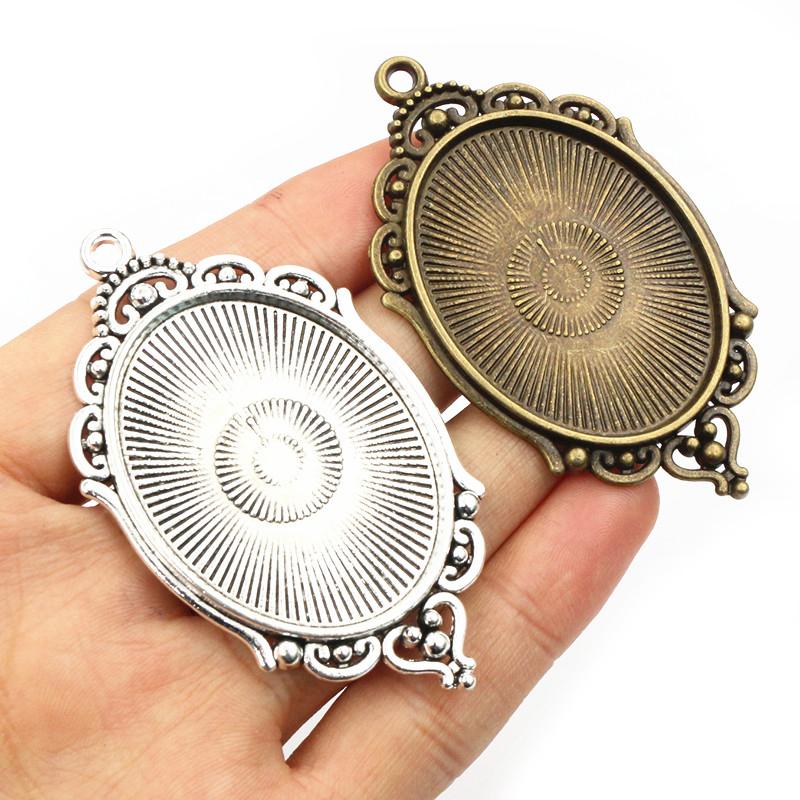 5pcs 30x40mm Inner Size Bronze Antique Silver Plated Pendant Cabochon Blank Base Setting DIY Jewelry Making Accessories Findings