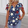 Women’s Casual V Neck Short Sleeve Button Front Top with Star Print Relaxed Fit Comfortable Summer Shirt