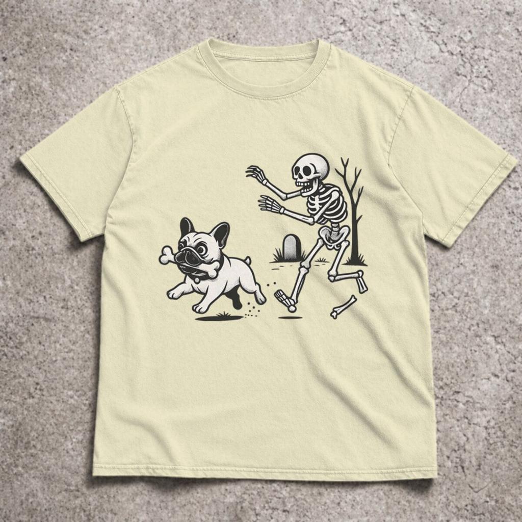 Unisex Casual Summer TShirt Funny Dog Graphic T Shirts Crew Neck Short Sleeve Tee Halloween Skeleton Design Tees Trendy Unisex Shirts