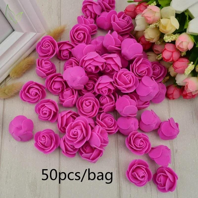 50 Stück/Beutel Schaumstoff Künstliche Blume Rosenkopf Kunstblumen oder Scrapbooking Geschenkbox DIY Ideal für Hochzeitsszenen Vielseitig