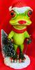 Christmas Figurine of Mrs. Frog In a Santa Hat