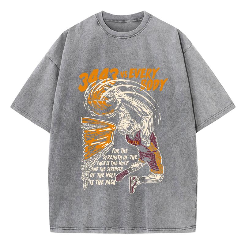 Womans Acid Wash T-Shirts Skeleton Basketballprints Tops Distressed Crewneck Oversized Cotton Tee Shirts Trend Clothes