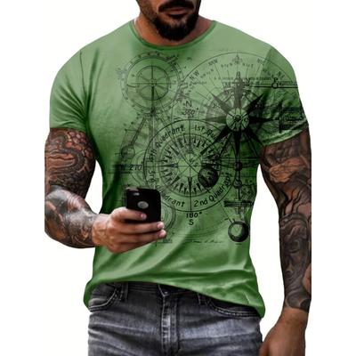 Summer Round Neck 3D Unique Geometric Pattern Print Top Fashionable Casual Short Sleeved Men's T-shirts
