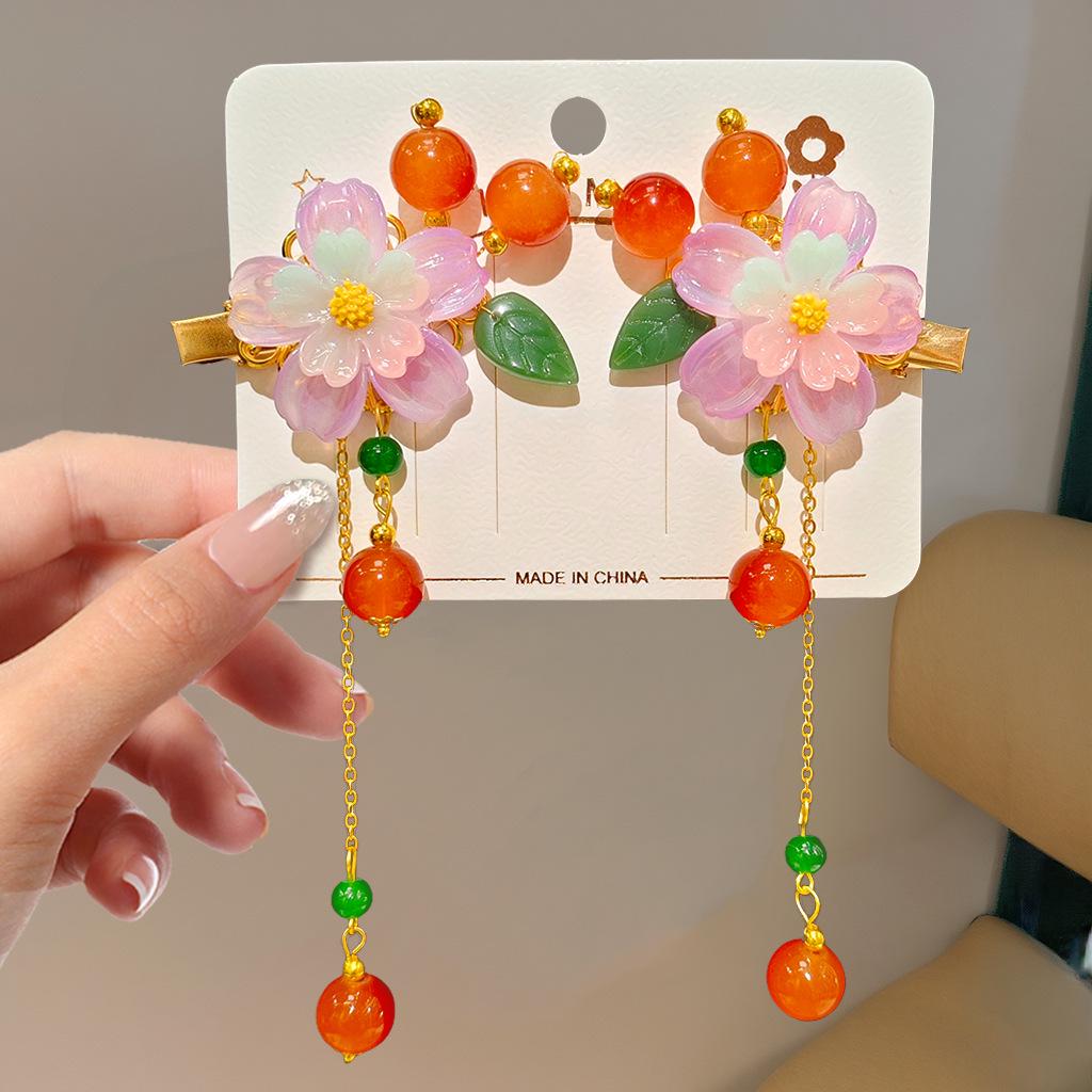 Mid-Autumn Hanfu Fairy Hair Clip - Women's & Children's Ancient Style Floral Tassel, Sweet Accessory for Girls