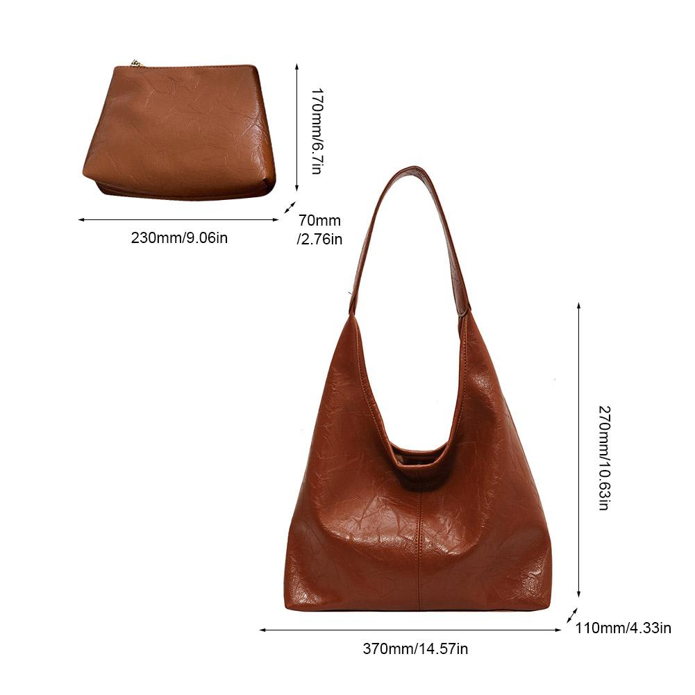 Vintage Leather Shoulder Bag with Clutch Purse Fashion Soft Hobo Bag Casual Tote Handbag Set Satchel Commuting Underarm Pouch