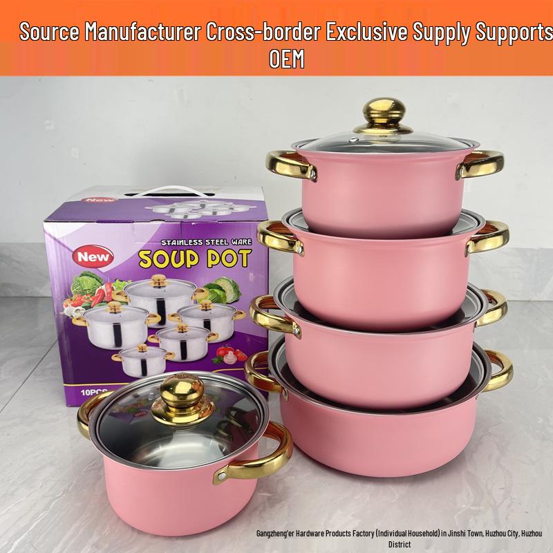 Grenzüberschreitendes 10-teiliges Edelstahl-Kochgeschirr-Set: Verdickte Milch- und Suppentöpfe, Ideales Geschenk