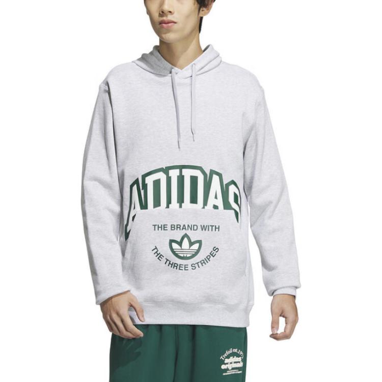 Adidas Originals Letter Logo Printed Hooded Sweatshirt Men Sweatshirt Gray JE3481