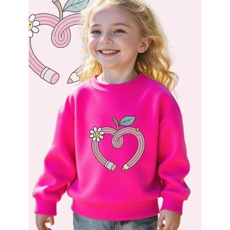 Kids Sweatshirt Charming Sweatshirt for Featuring a Pencil Heart Design with Flowers And Stars, Perfect for Toddlers