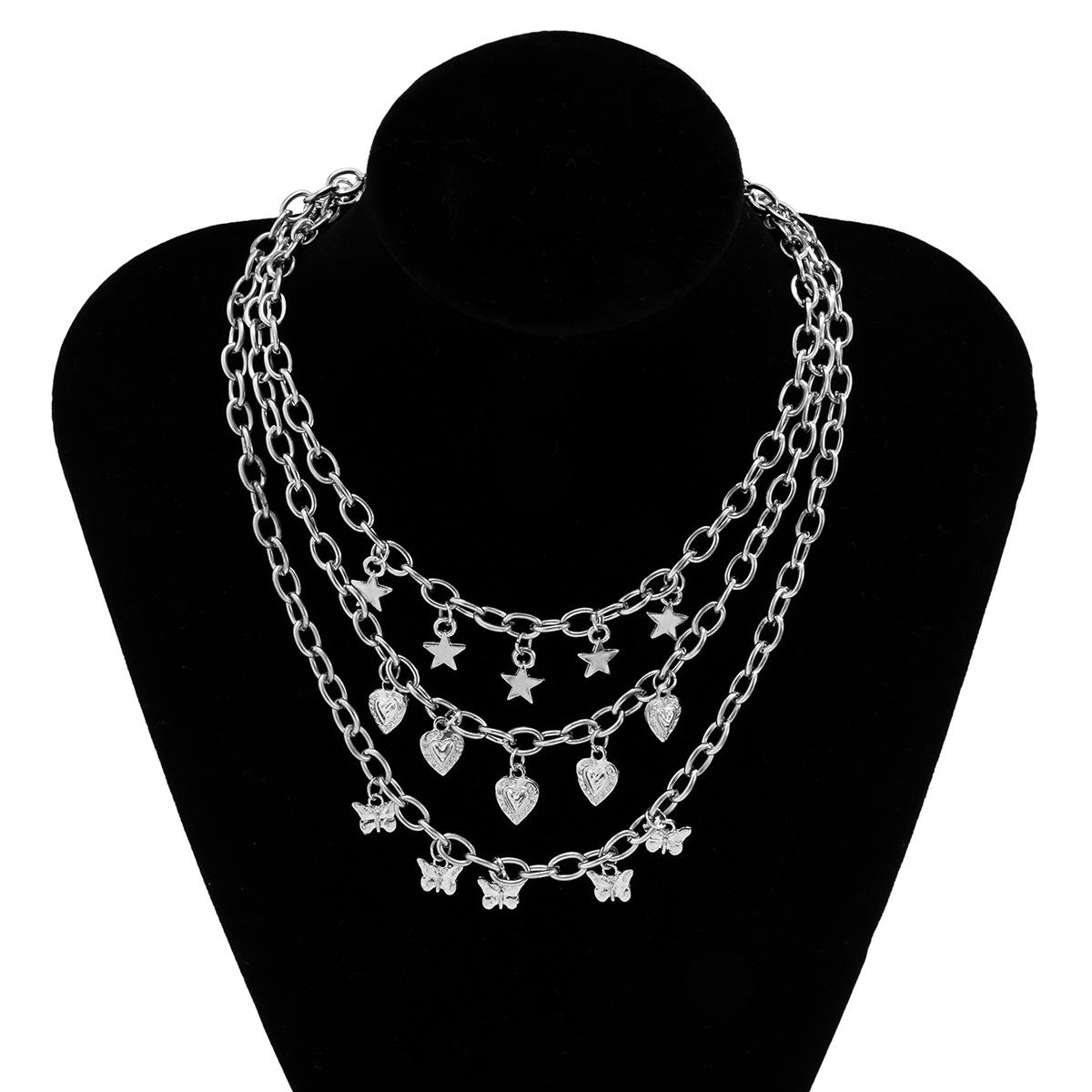 

Аксессуары, многослойное панк-ожерелье в виде сердца-бабочки для женщин, простое металлическое ожерелье со звездами.