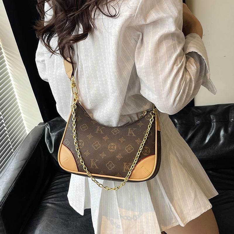 Niche Contrasting Color Underarm Bag Women's New Retro Chain Bag Fashion Printing Single Shoulder Dumpling Bag