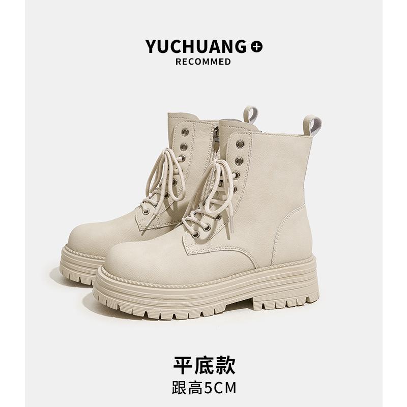 Cowhide Martin boots women's early autumn new retro simple versatile short boots travel mountaineering kick not bad rhubarb boots